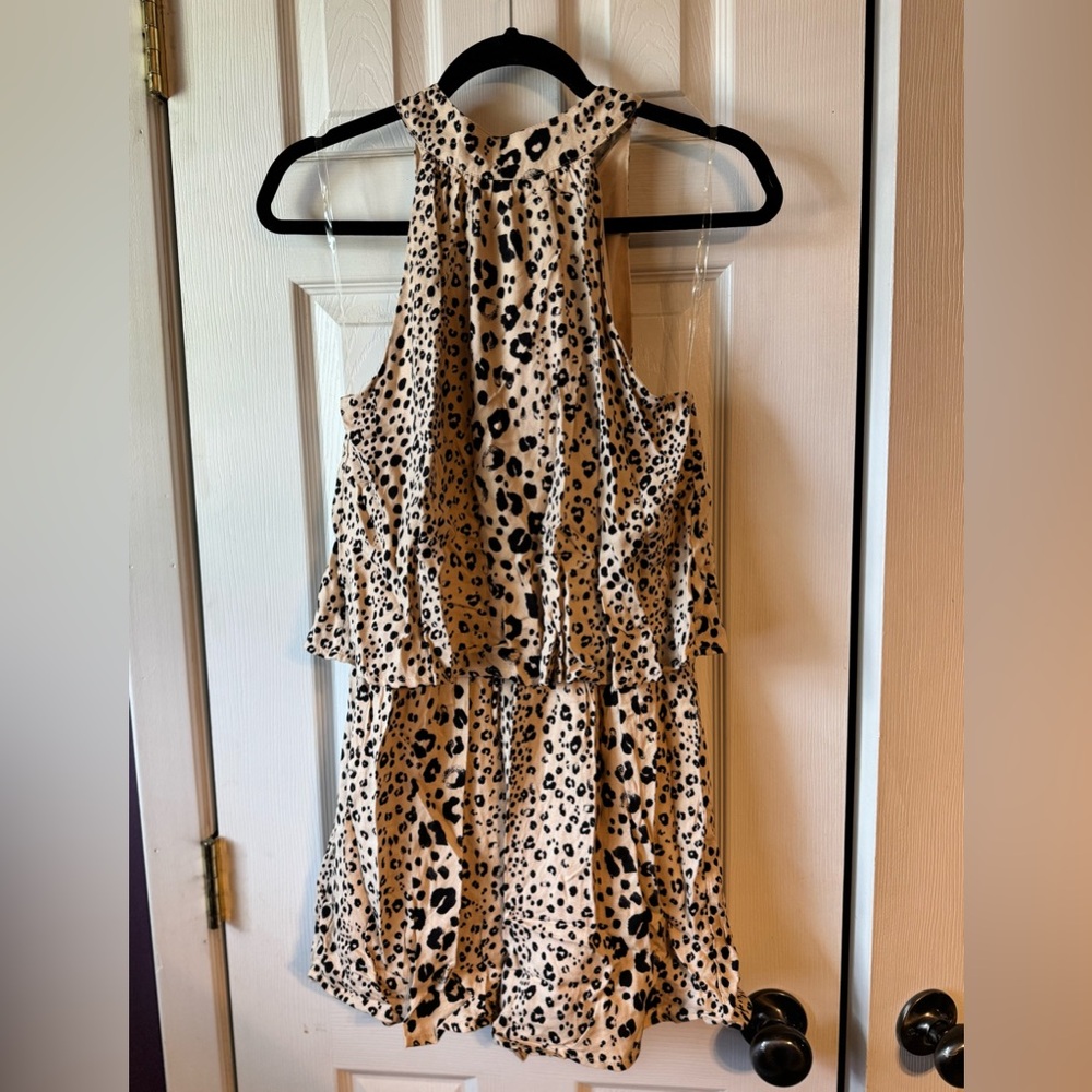 Entro Beige and Black Animal Print Romper